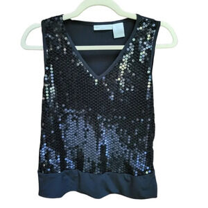 Worthington Sequin Sleeveless Elevated V-neck, Black, Women